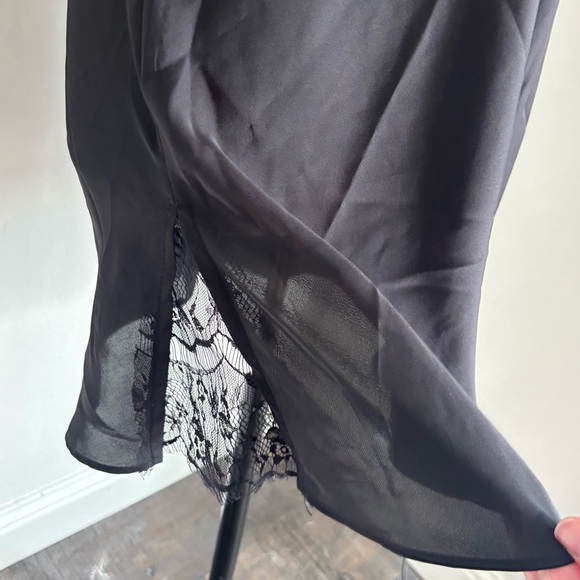 Black Satin Lace Inset Slip Nightie with Crisscross Back, NWT - Picture 9 of 12